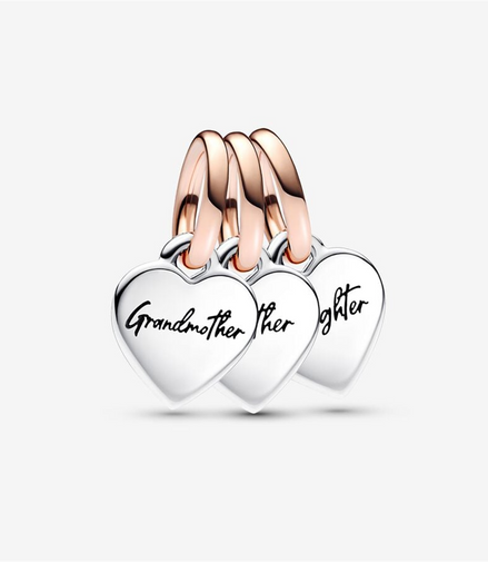 Pandora Moments Two-tone Splittable Family Generation of Hearts Triple Dangle Charm