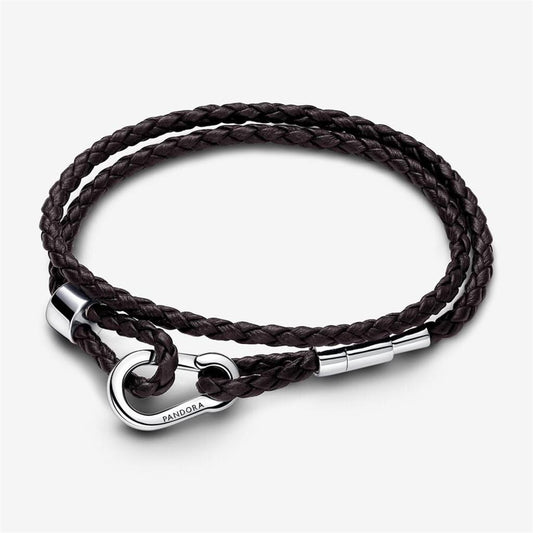 Pandora Moments Brown Braided Double Leather Bracelet Size D2