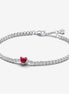 Pandora Timeless Red Sparkling Heart Tennis Bracelet Size 18