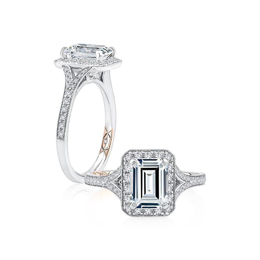 A.JAFFE Emerald Cut Halo Engagement Ring with Milgrain Edge