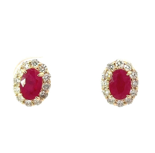 14K Yellow Gold Ruby and Diamond Earrings