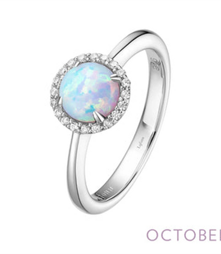 Lafonn 1.05 CTW Simulated Diamond and Simulated Opal October Birthstone Ring Size 6