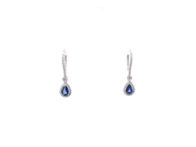 14K White Gold Sapphire and Diamond Dangle Earrings