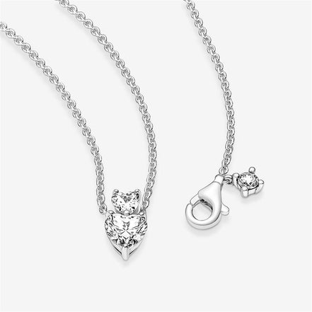 Pandora Timeless Double Heart Pendant Sparkling Collier Necklace