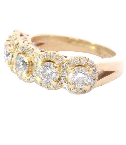 14KYellow Gold, 5 Stone Halo Diamond Band 1.25 cttw