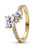 Pandora Timeless Gold Plated Double Heart Sparkling Ring Size 7