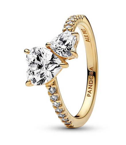 Pandora Timeless Gold Plated  Double Heart Sparkling Ring  Size 5