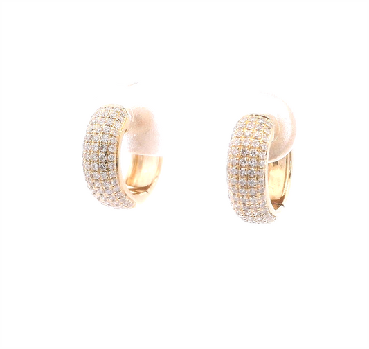 14K Yellow Gold And 0.48 CTW Pave' Diamond Huggie Hoop Earrings