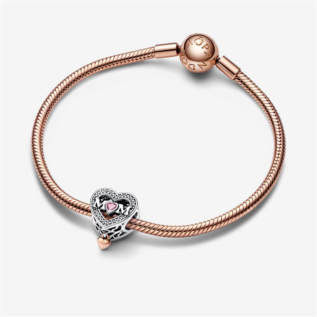 Pandora Moments Two-Tone Openwork Mom & Heart Charm