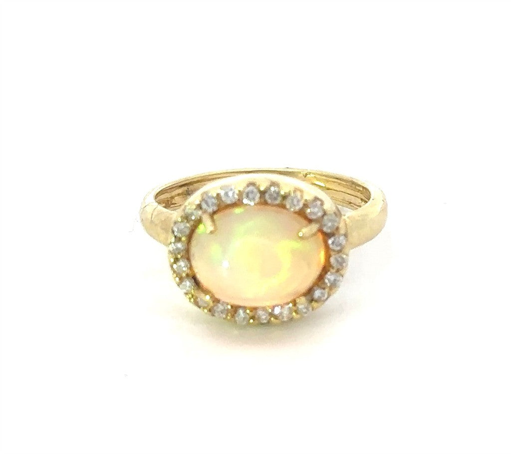 14K Yellow Gold And Opal Diamond Ring