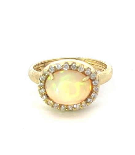 14K Yellow Gold And Opal Diamond Ring