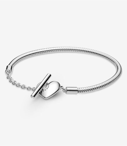 Pandora Moments Heart T-Bar Snake Chain Bracelet Size 18