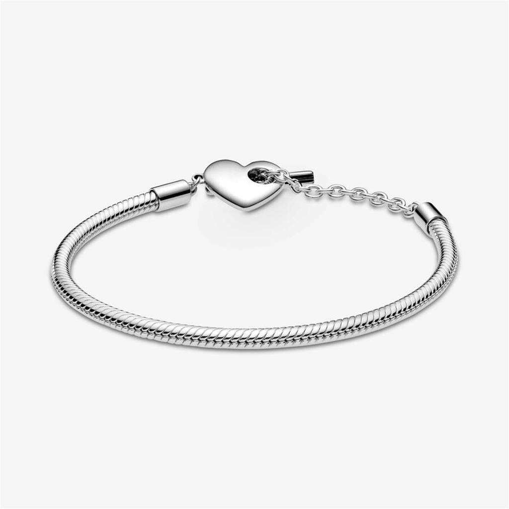 Pandora Moments Heart T-Bar Snake Chain Bracelet Size 18