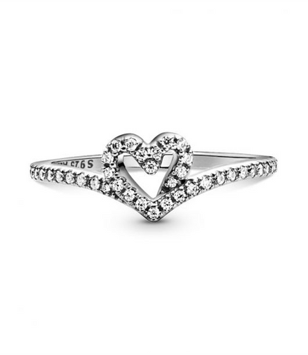 Pandora Timeless Sparkling Wishbone Heart Ring Size 56
