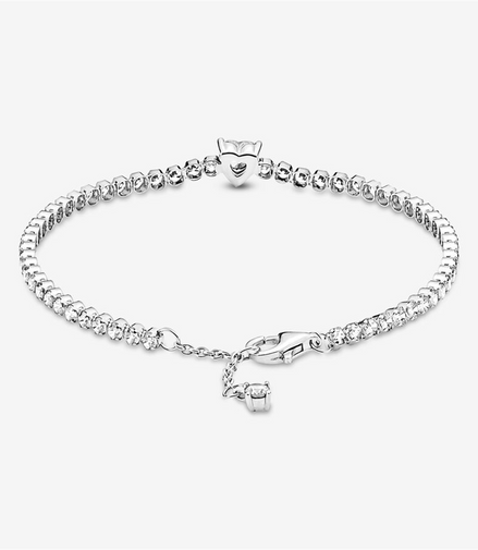 Pandora Timeless Sparkling Heart Tennis Bracelet Size 16