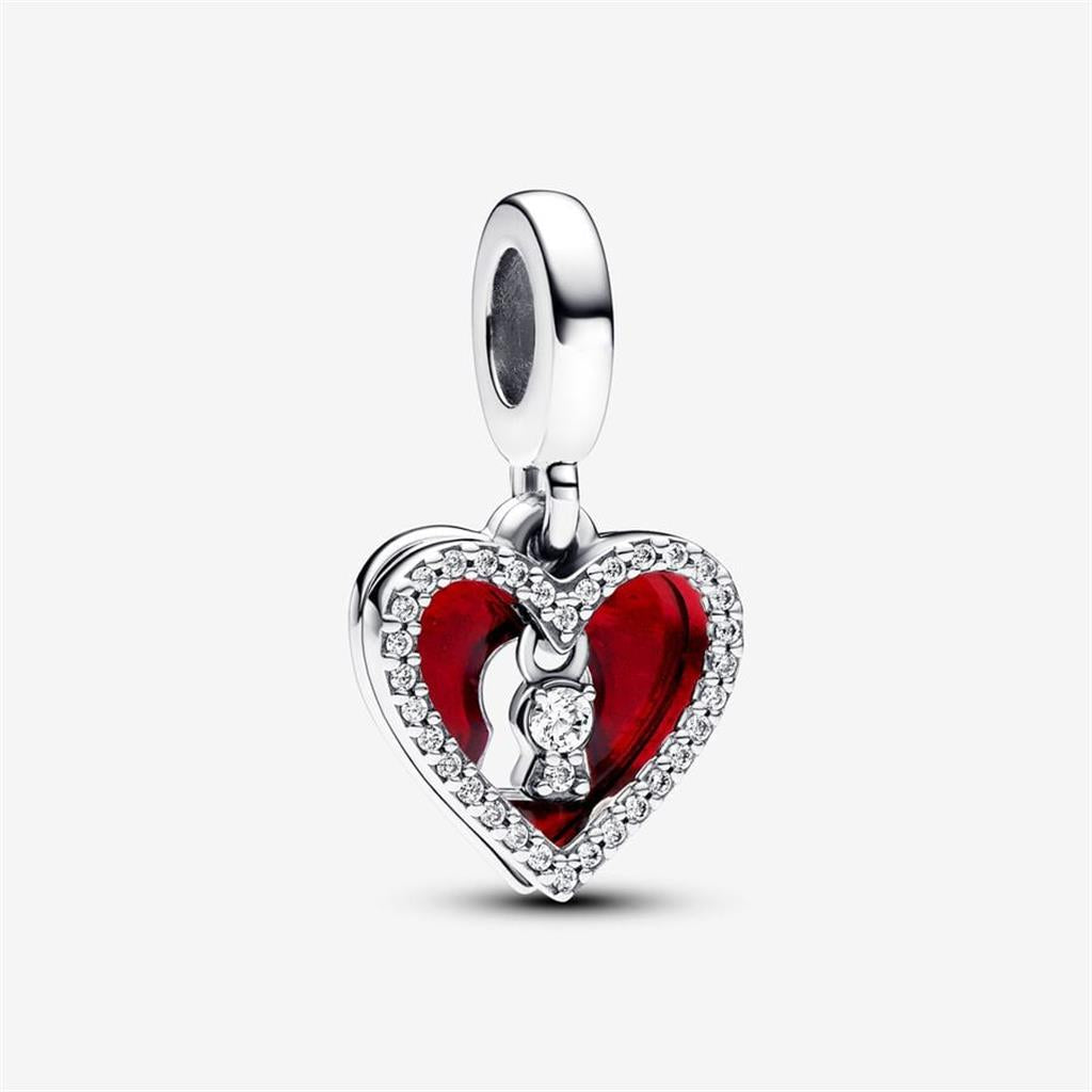 Pandora Moments Red Heart And Keyhole Double Dangle Charm