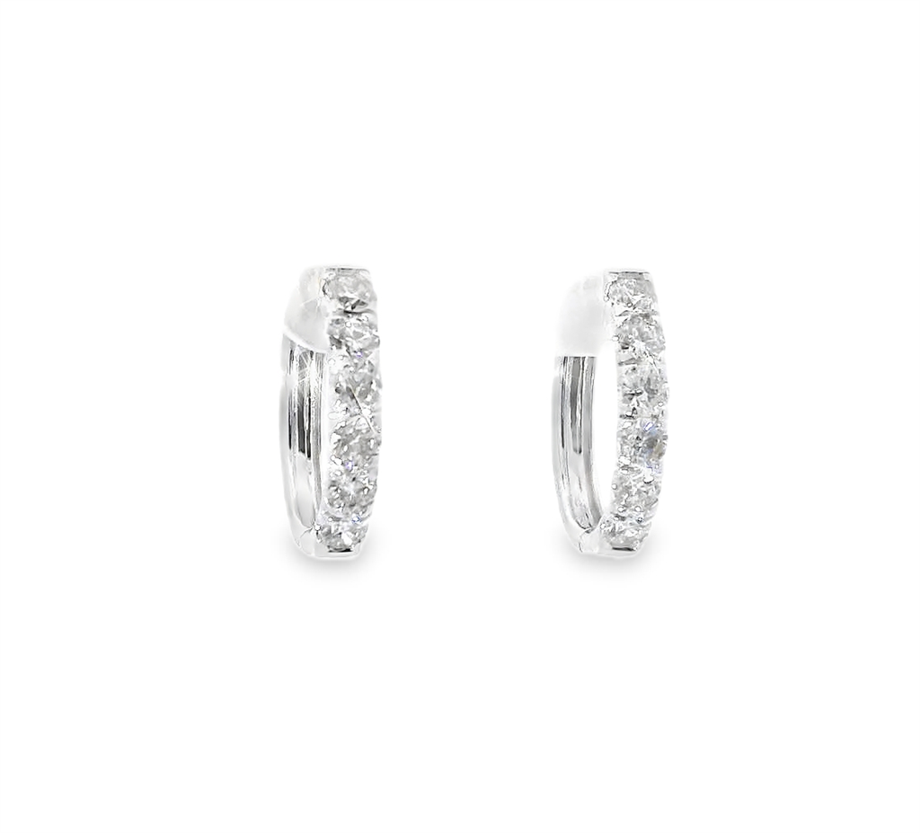 14K White Gold And 1.20 CTW Diamond Hoop Earrings