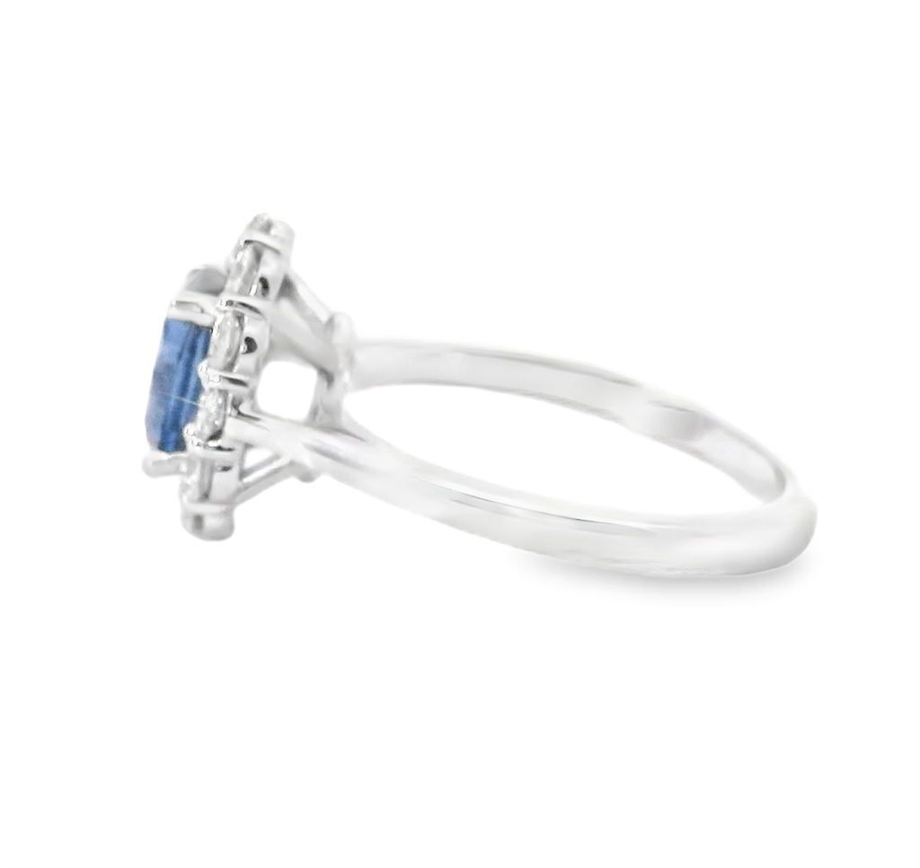 14K White Gold Oval Sapphire And Diamond Fashion Ring