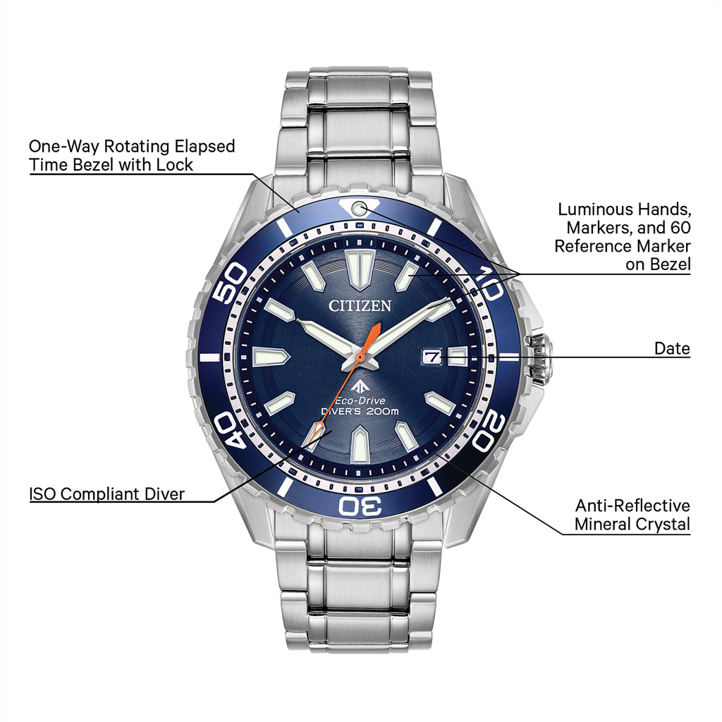 Citizen Men's Eco-Drive Promaster Diver Stainless Steel and Blue Dial Watch