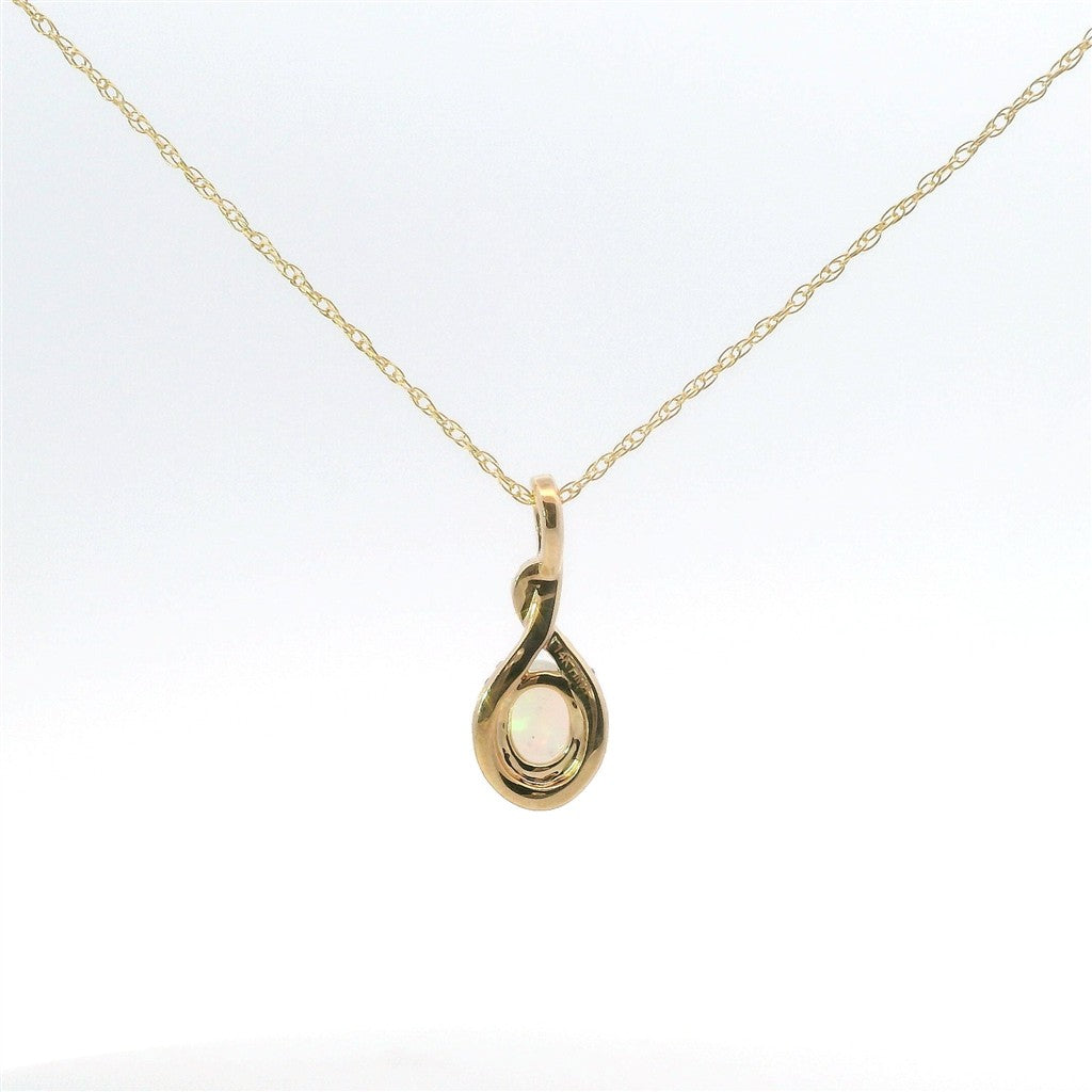 14K Yellow Gold Diamond And Ethiopian Opal Oval Pendant Necklace