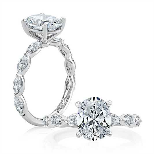 A.JAFFE 14K Gold  Four Prong Oval Diamond Semi-Mount Engagement Ring
