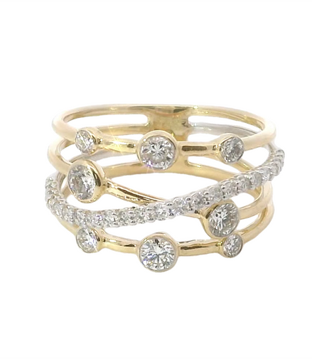 14K Gold Bezel And Channel Set Crisscross Diamond Ring