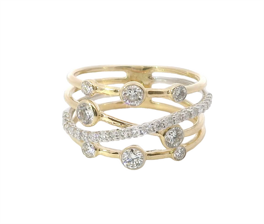 14K Gold Bezel And Channel Set Crisscross Diamond Ring