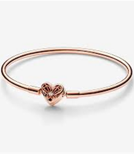 Pandora Moments Rose Heart And  Butterfly Bangle Charm Bracelet Size 19
