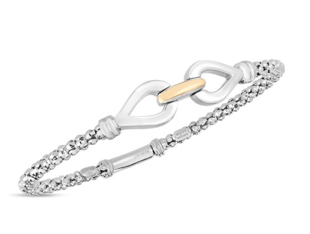 Sterling Silver And 18K Yellow Gold 3MM Popcorn Double Hook Infinity Bangle Bracelet 7.25