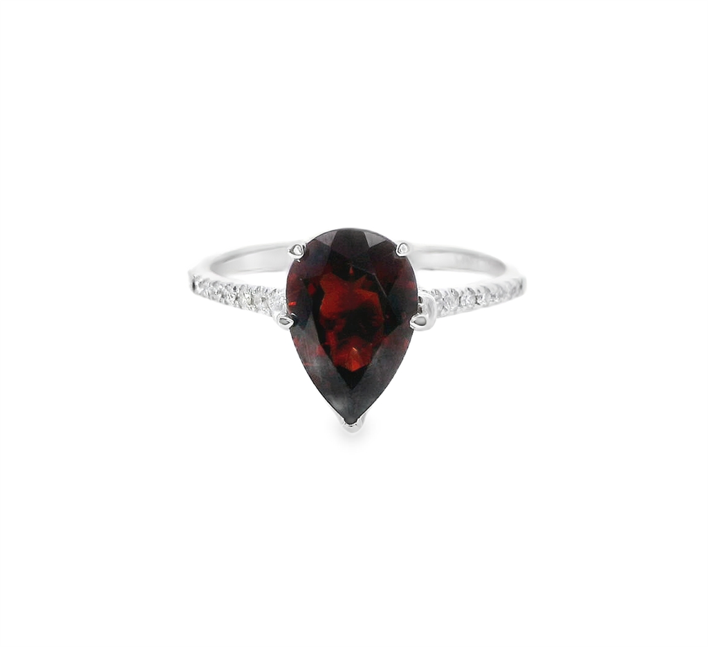 14K White Gold, Diamond And Garnet Fashion Ring