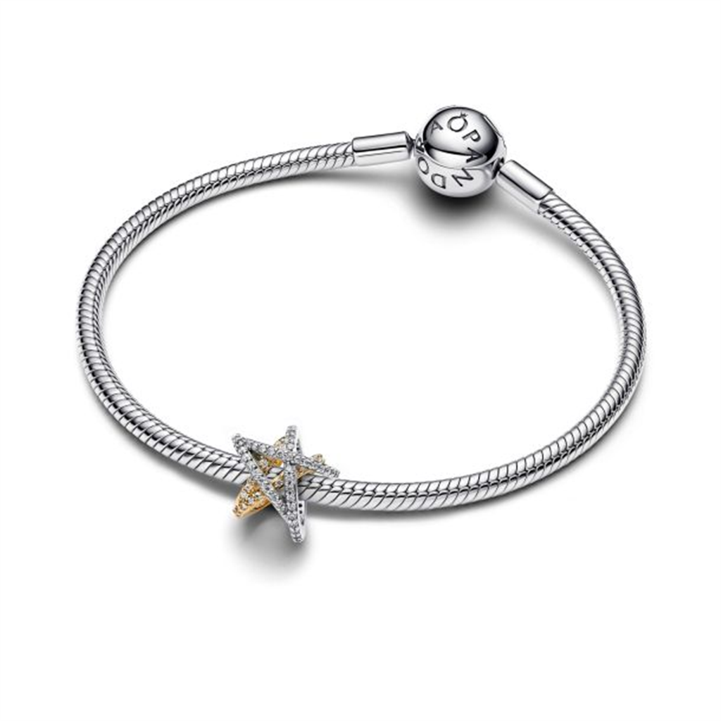 Pandora Moments Two-Tone Sparkling Crossover Star Charm