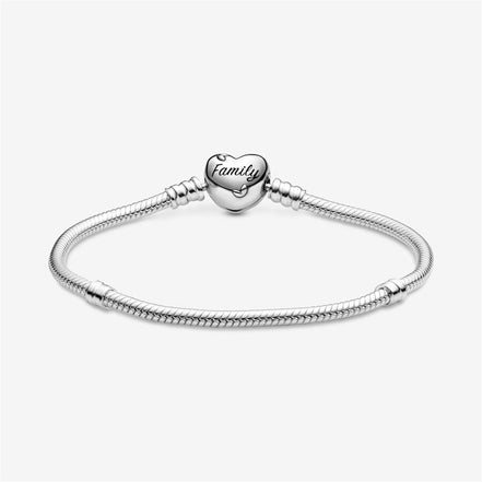 Pandora Moments Family Tree Heart Clasp Snake Chain Bracelet Size 19