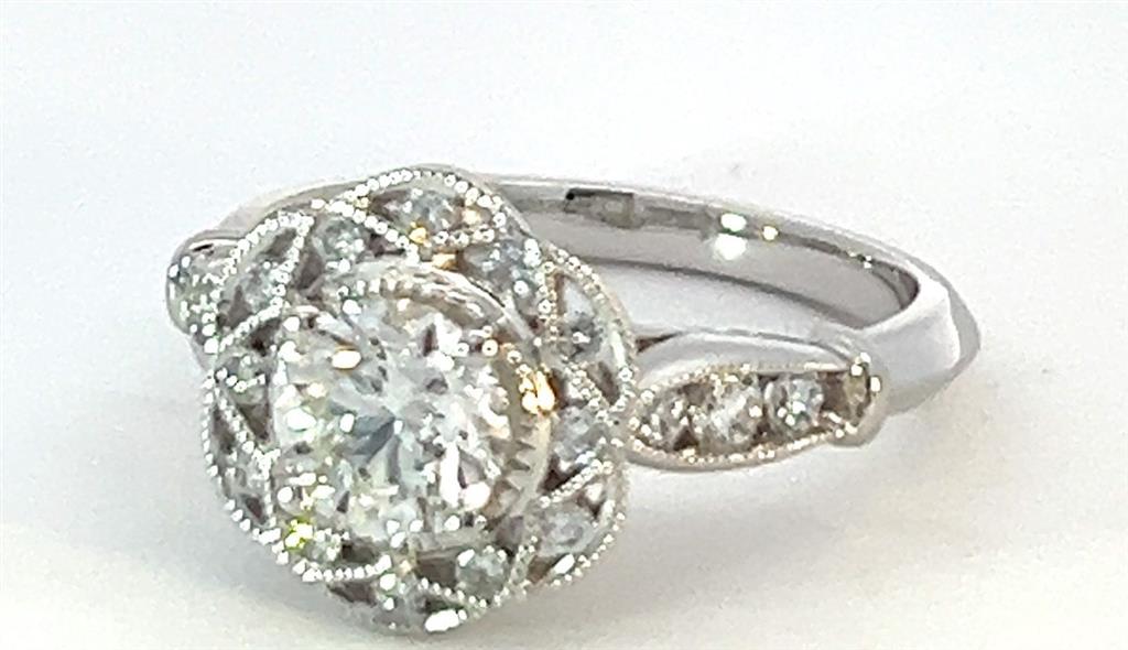 Platinum Floral Diamond Miligrain Engagement Ring