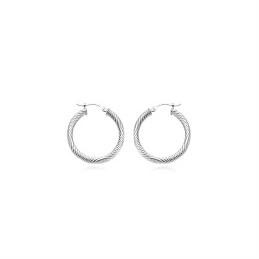Carla Laides 14K White Gold Twisted Tube Hoop Earrings