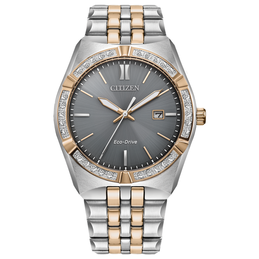 Citizen Eco-Drive Corso Diamond Gray Dial Two-Tone Stainless Steel Bracelet Watch