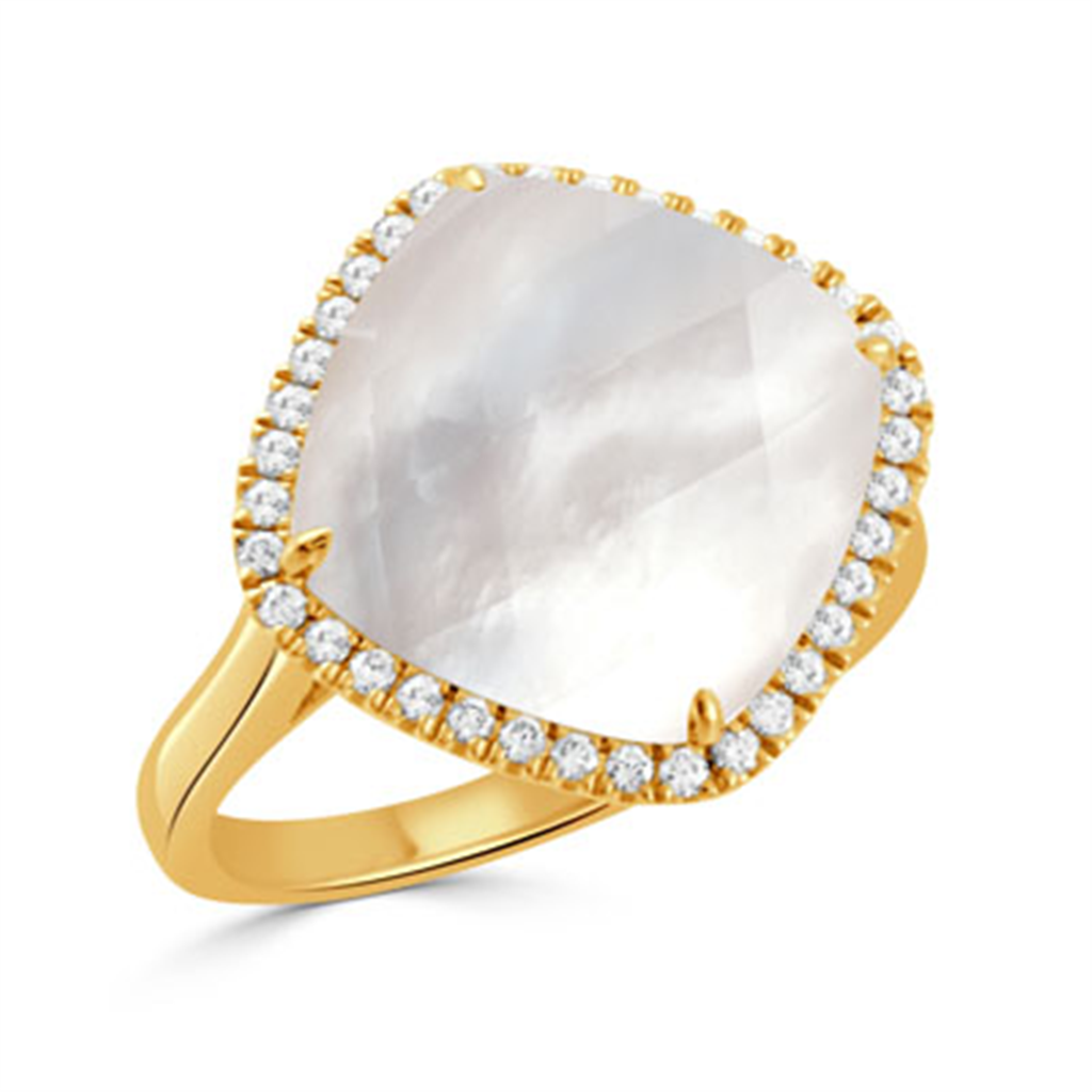 White Orchid Mother Of Pearl And Cushion Diamond Cocktail Ring