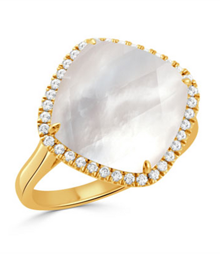 White Orchid Mother Of Pearl And Cushion Diamond Cocktail Ring