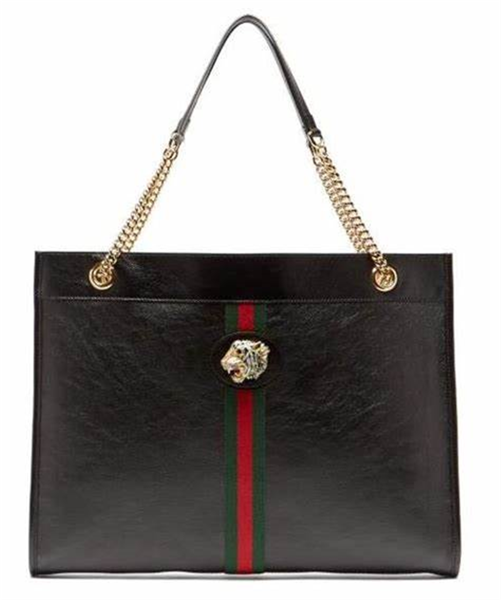 Gently Loved Gucci Raja Black Web Stripe Leather Tote Bag In Black