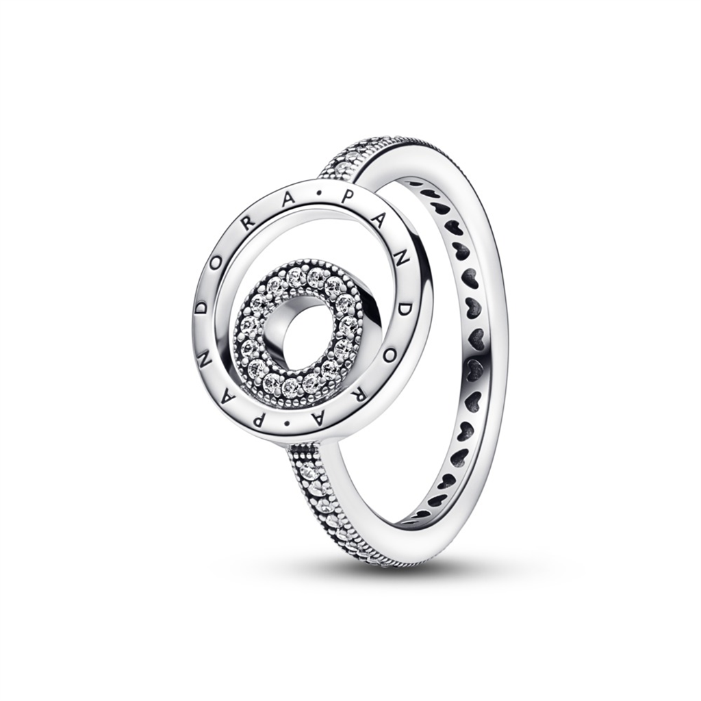 Pandora Signature Logo Circles Pavé Ring Size 6