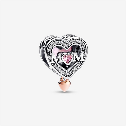Pandora Moments Two-Tone Openwork Mom & Heart Charm