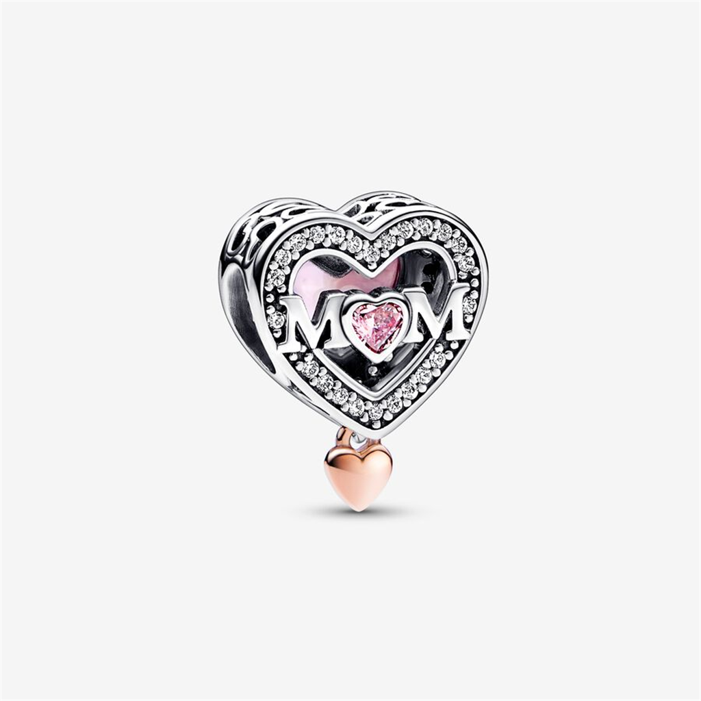 Pandora Moments Two-Tone Openwork Mom & Heart Charm