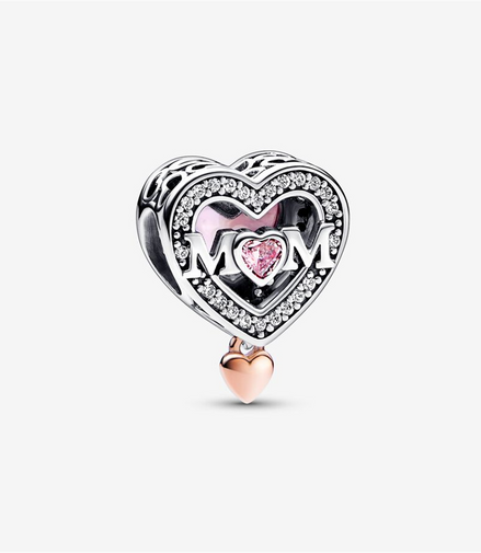 Pandora Moments Two-Tone Openwork Mom & Heart Charm