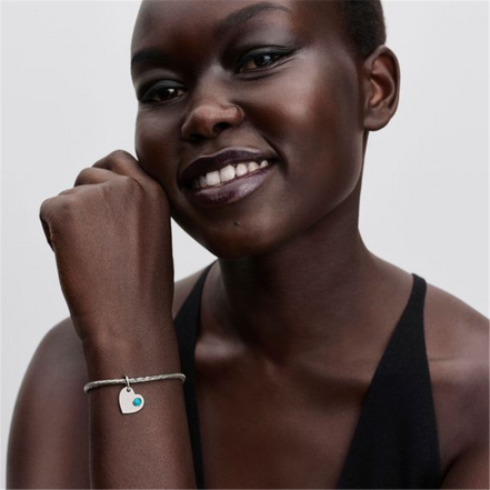 Pandora Engravable Heart Turquoise Blue Stone Dangle Charm