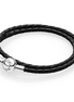 Pandora Moments Black Braided Double-Leather Charm Bracelet Size D2
