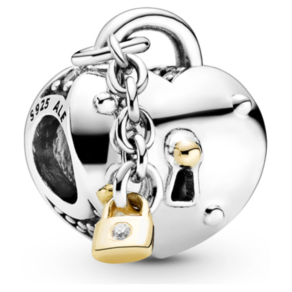 Sterling Silver and 14K Gold Heart and Lock Charm