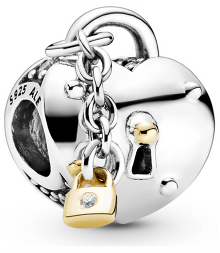Sterling Silver and 14K Gold Heart and Lock Charm