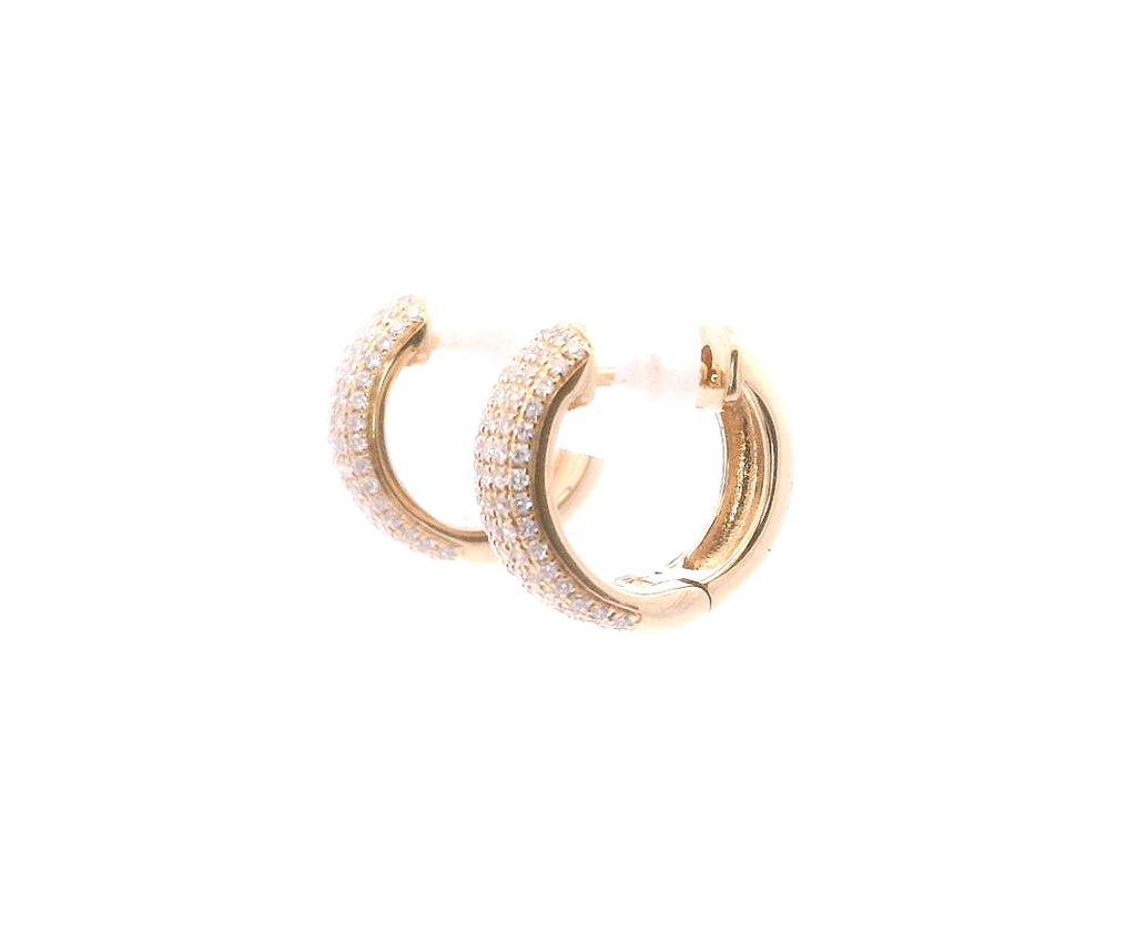 14K Yellow Gold And 0.48 CTW Pave' Diamond Huggie Hoop Earrings