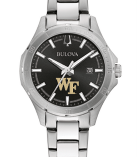 Bulova Men's Wake Forest "WF" Black Dial And Stainless Steel Bracelet Watch