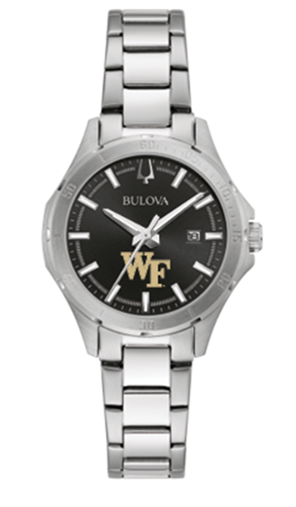 Bulova Ladies Wake Forest "WF" Black Dial Stainless Steel Bracelet Watch