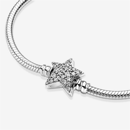 Pandora Moments Asymmetric Star Clasp Snake Chain Bracelet Size 19